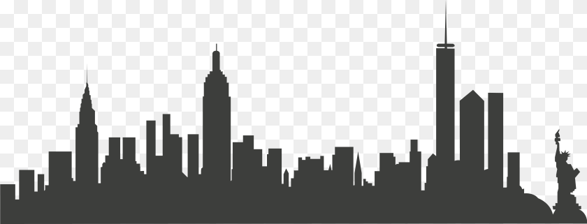 4800x1837 New York City Skyline Clip Art New York City Transparent, Architecture, Building, Spire, Tower Sticker PNG