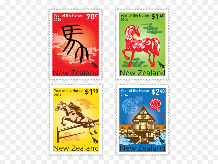 473x574 New Zealand Postage Stamps 2014 Year Of The Horse, Label, Text, Mammal HD PNG Download