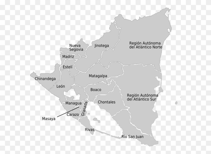 600x553 Nicaragua Admin Divisions Map Map Of Nicaragua, Diagram, Plot, Atlas HD PNG Download