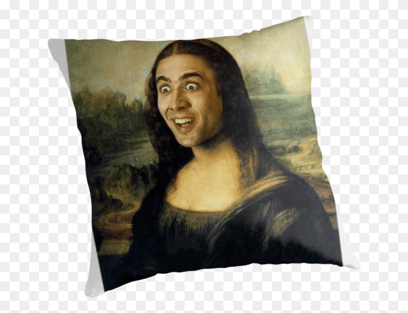 649x585 Nicholas Cage Mona Lisa Throw Pillows Maximumlobsters Renaissance Leonardo Da Vinci Mona Lisa, Pillow, Cushion HD PNG Download