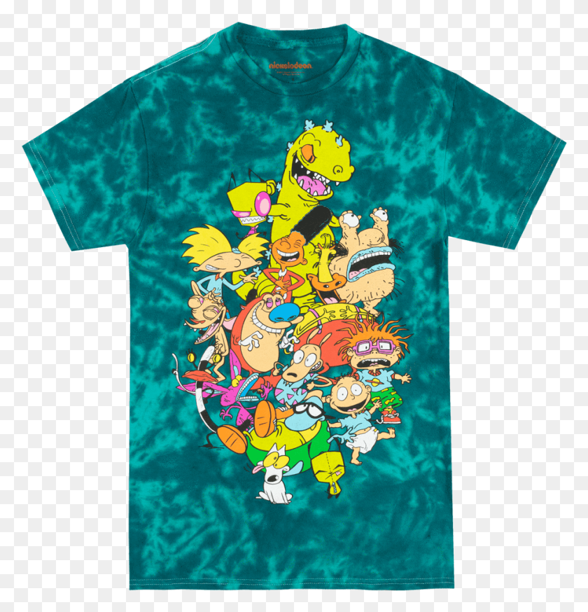 929x970 Nickelodeon Cartoon Characters T Shirt Tie Dye Green Nickelodeon Tie Dye Shirt, Clothing, Apparel, T-shirt HD PNG Download