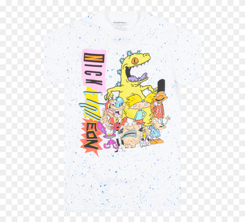 541x699 Nickelodeon Cartoon Characters T Shirt White Speckle Shirt, Clothing, Apparel, T-shirt HD PNG Download