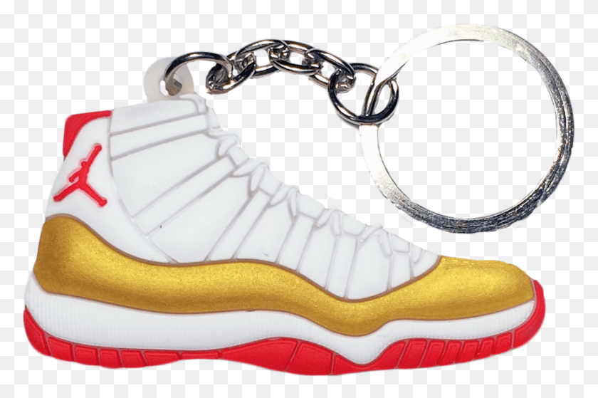 883x565 Nike Jordan 11 Xi White Gold Red Ray Allen 2d Flat Keychain, Shoe, Footwear, Clothing HD PNG Download
