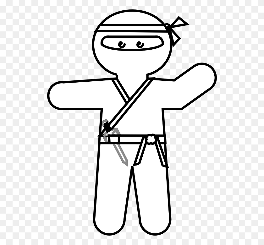 540x720 Ninja Japanese Cartoon Character Weapon Warrior Ninja Clipart Black And White, Hand, Stencil, Symbol HD PNG Download