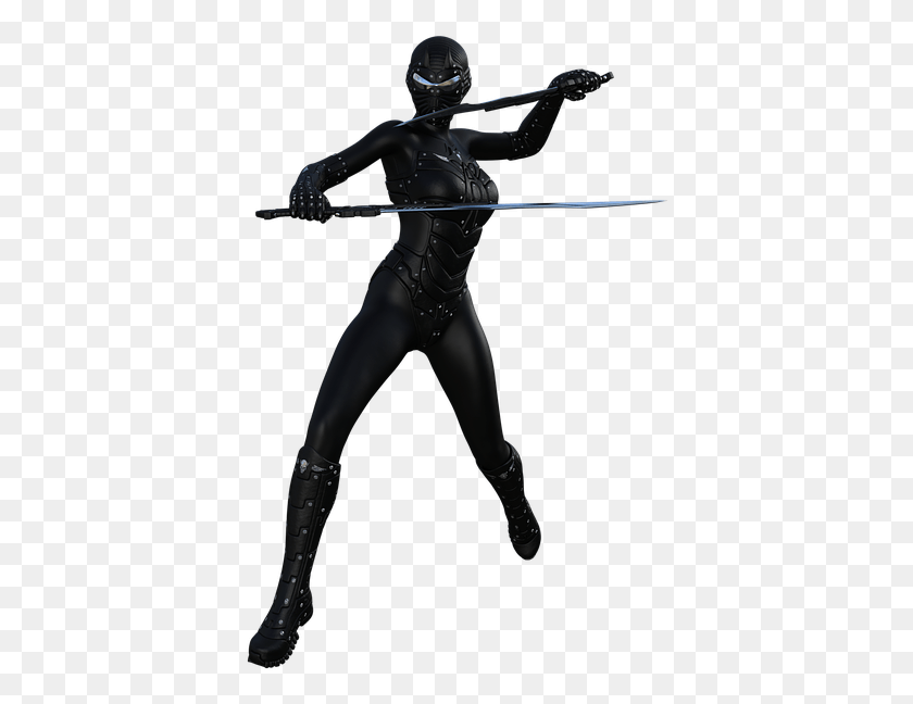 391x588 Ninja Warrior Character Samurai Martial Japanese Silhouette Female Ninja Transparent, Person, Human, Helmet HD PNG Download