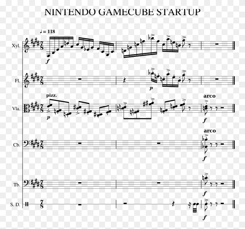 771x725 Nintendo Gamecube Startup Sheet Music For Flute Percussion Gamecube Startup Piano Sheet Music, Gray, World Of Warcraft HD PNG Download