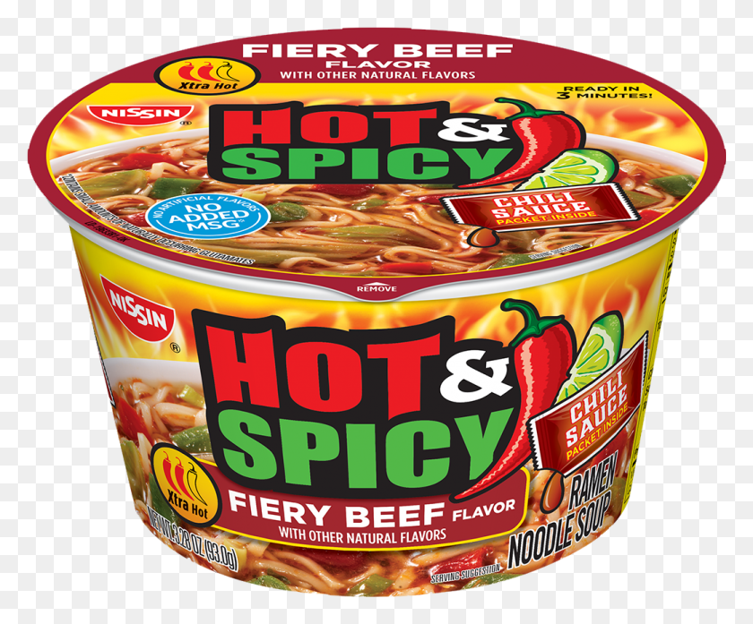 1042x852 Nissin Bowl Noodles Hot And Spicy Fiery Beef Flavor Hot And Spicy Noodles, Food, Tin, Ketchup HD PNG Download