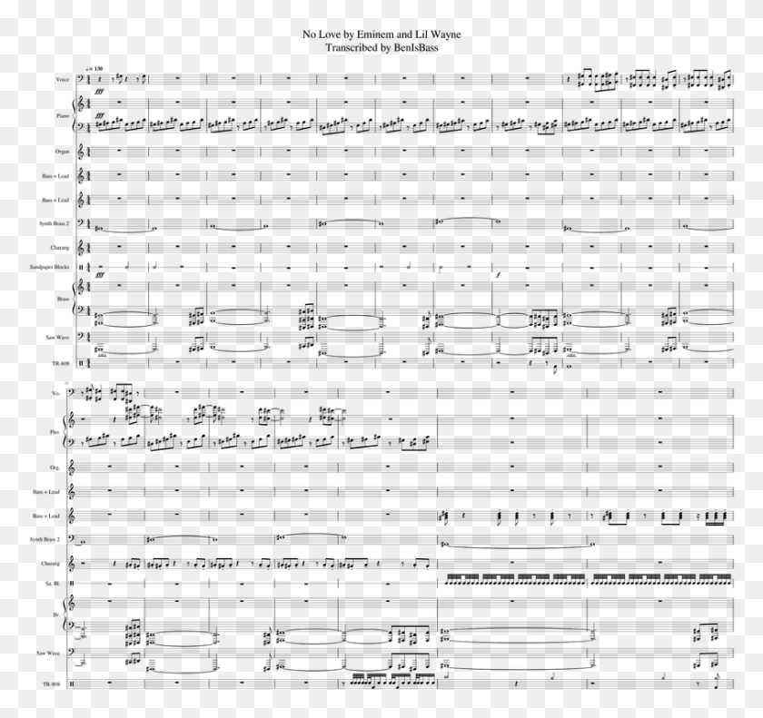 844x791 No Love By Eminem And Lil Wayne Sheet Music For Piano Sheet Music, Gray, World Of Warcraft HD PNG Download