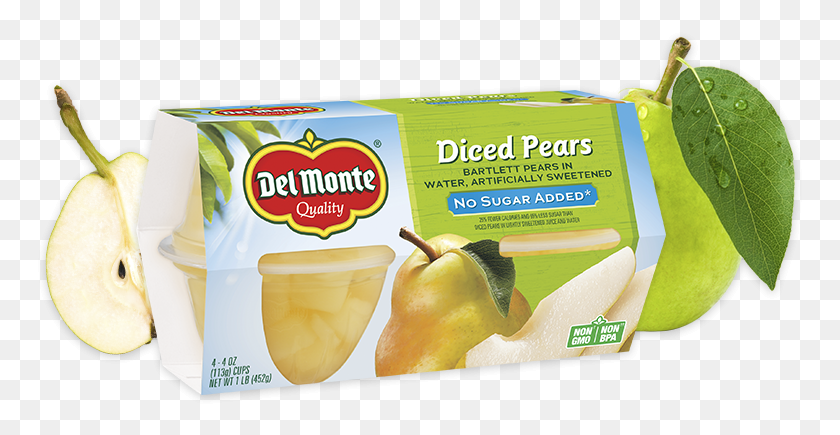 767x375 No Sugar Added Fruit Cup Snacks Del Monte Pears No Sugar Added Fruit Cup Snacks, Plant, Food, Pear HD PNG Download