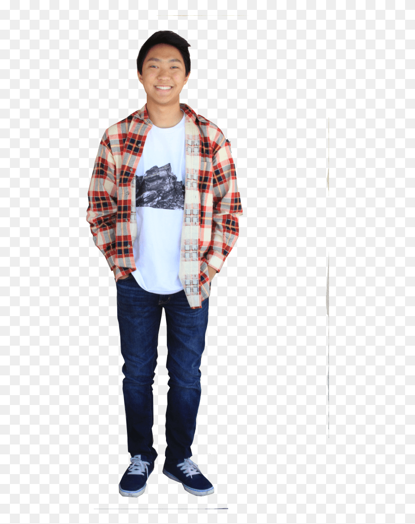 493x1001 Noah Pacis Smiling For His Passion Of Music Plaid, Clothing, Person, Shirt HD PNG Download