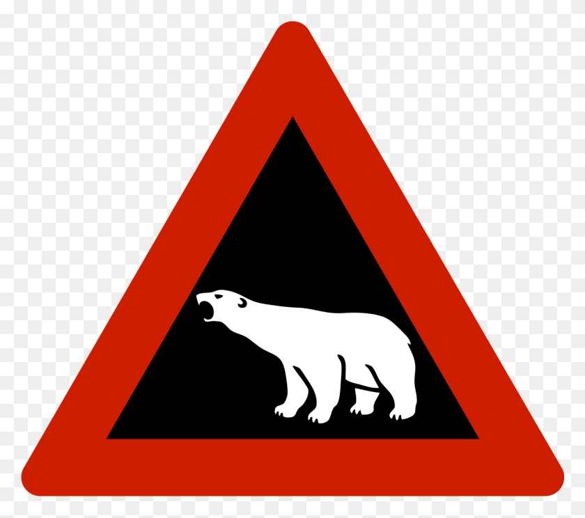 1167x1024 Norwegian Road Sign Polar Bear Polar Bear Warning Sign, Symbol, Triangle, Sign HD PNG Download