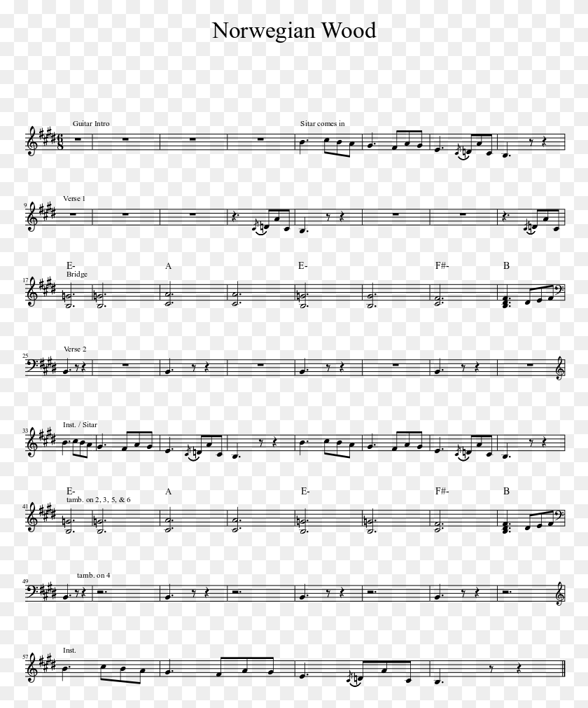 777x951 Norwegian Wood Sitar Part Musescore I Ll Be There, Gray, World Of Warcraft HD PNG Download