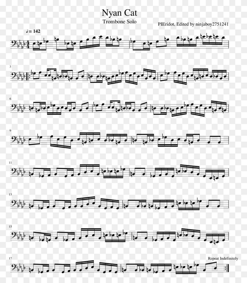 810x934 Nyan Cat Trombone Solo Sheet Music For Trombone Timmy Trumpet Toca Notes, Gray, World Of Warcraft HD PNG Download