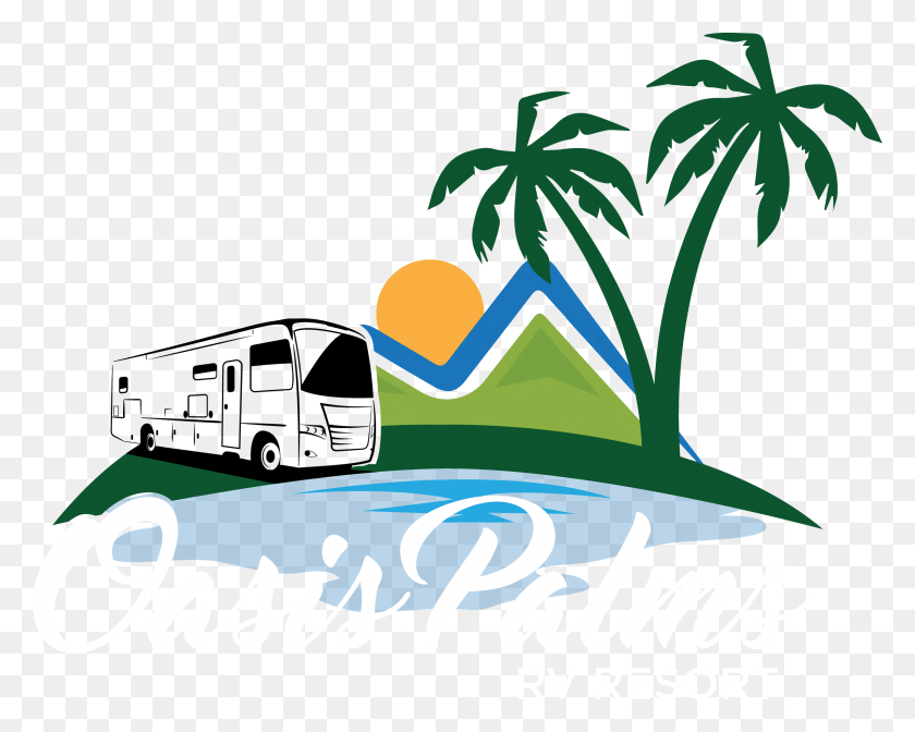2396x1883 Descargar Png Oasis Palms Rv Resort Florida House Experience Logo, Van, Vehículo, Transporte Hd Png