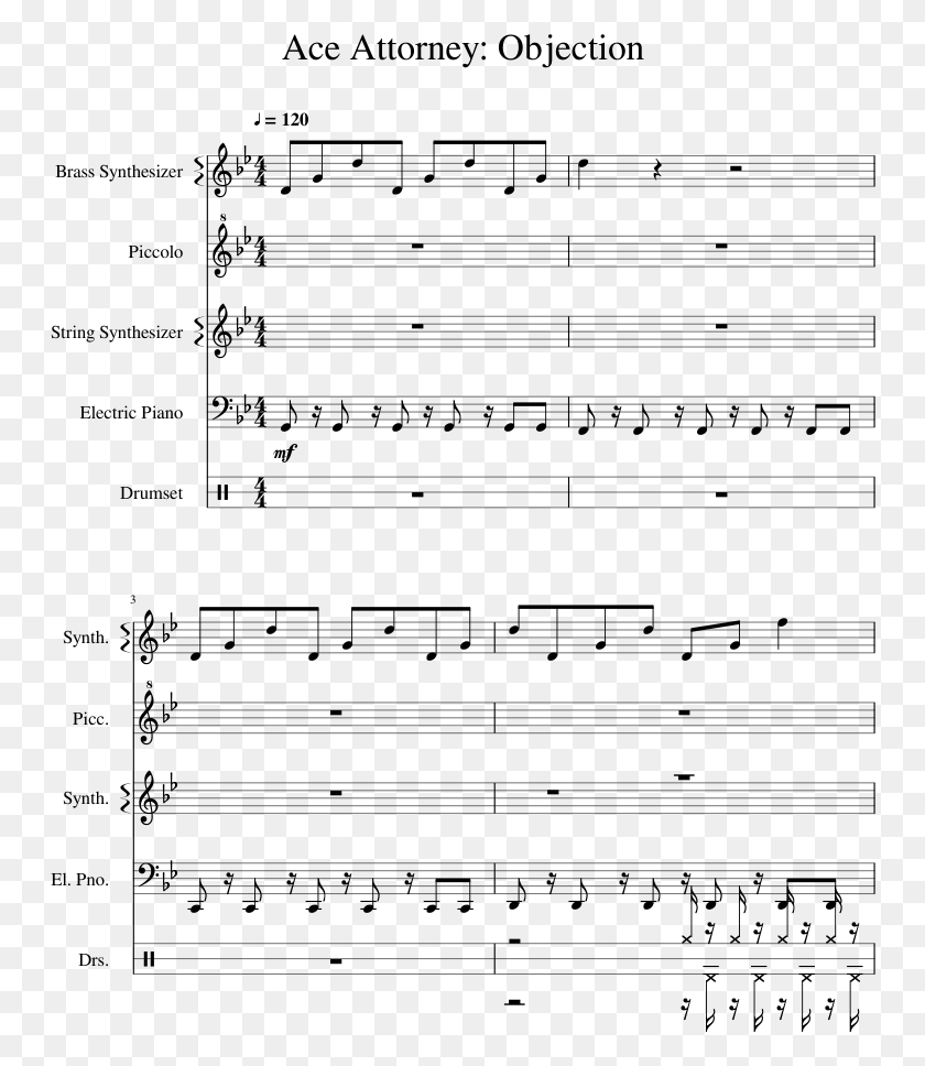 750x908 Objection Sheet Music 1 Of 5 Pages Objection Phoenix Wright Flute Sheet Music, Gray, World Of Warcraft HD PNG Download