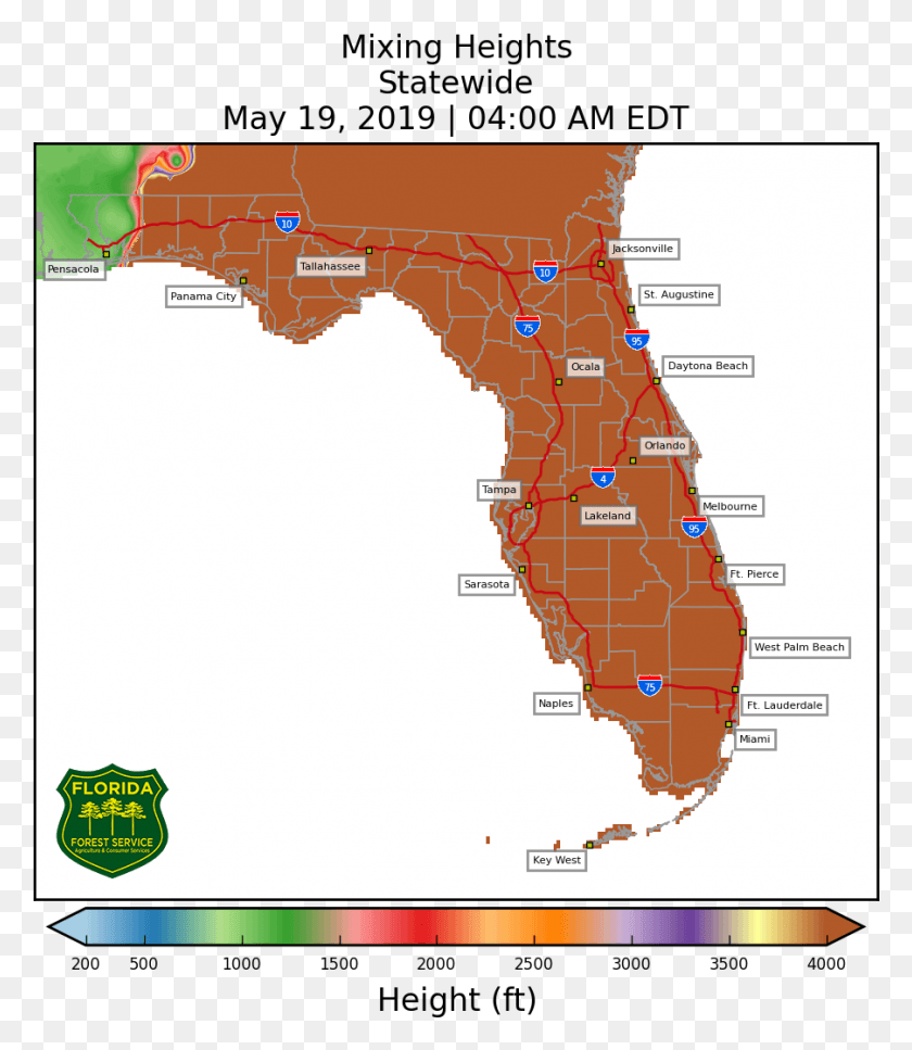 902x1050 Observed Weather Map Florida Forest Service, Plot, Diagram, Atlas HD PNG Download