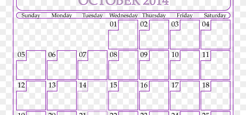 754x396 October 2014 Calendar Printable Blank 2014, Purple, Scoreboard Sticker PNG