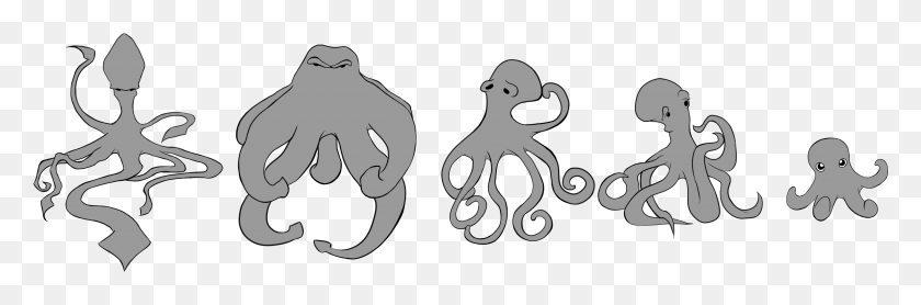 3831x1074 Octopi Lineup And Silhouettes Cartoon, Animal, Bird, Sea Life HD PNG Download