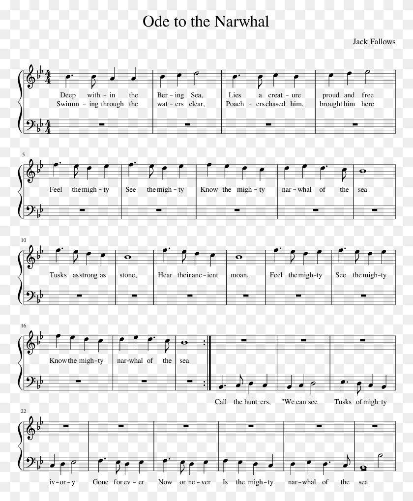 770x959 Ode To The Narwhal Sheet Music Composed By Jack Fallows We Don T Have To Take Our Clothes Off Piano Sheet Music, Gray, World Of Warcraft HD PNG Download