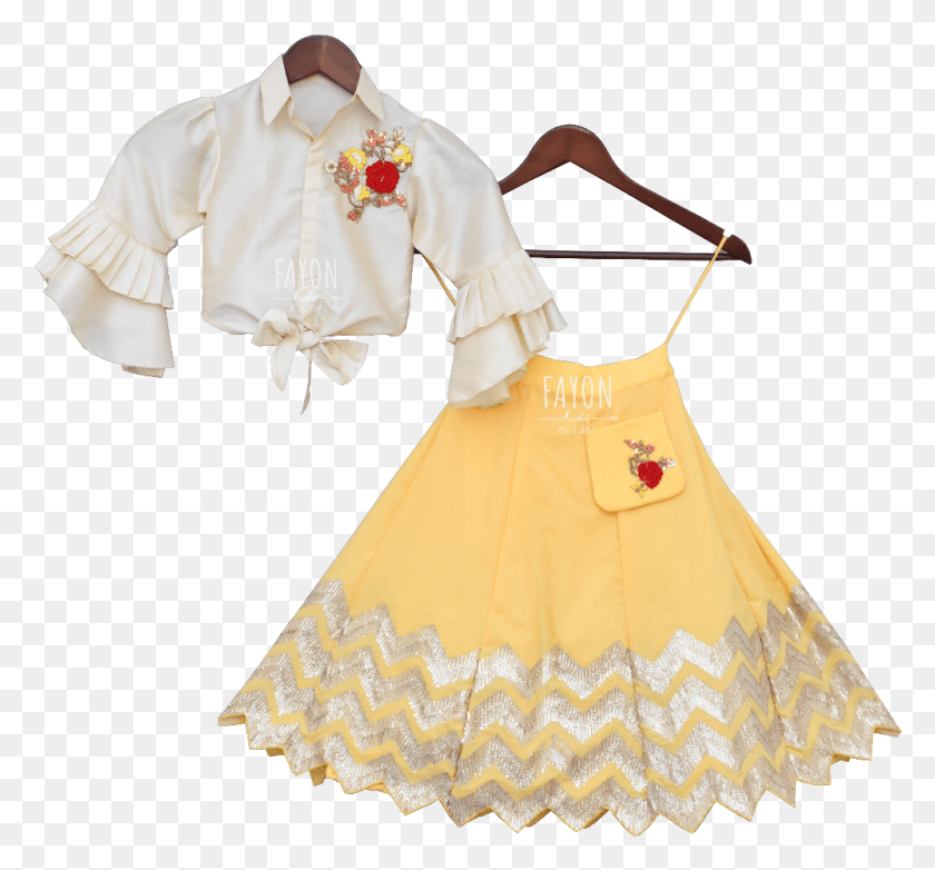 998x925 Off White Knotted Top With Yellow Gota Lehenga Costume, Clothing, Apparel, Skirt Descargar Hd Png