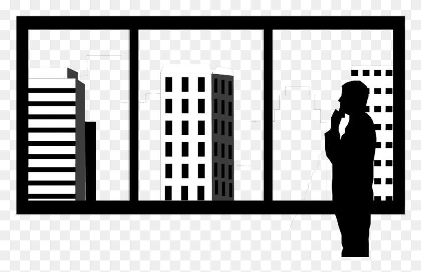 958x594 Office Building Silhouette Looking Out The Window, Interior Design, Indoors, Text HD PNG Download