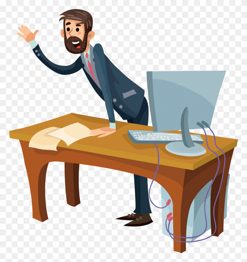 1489x1585 Office Stock Photography Photography Illustration Imagenes De Jefes Animados, Furniture, Tabletop, Table Hd Png