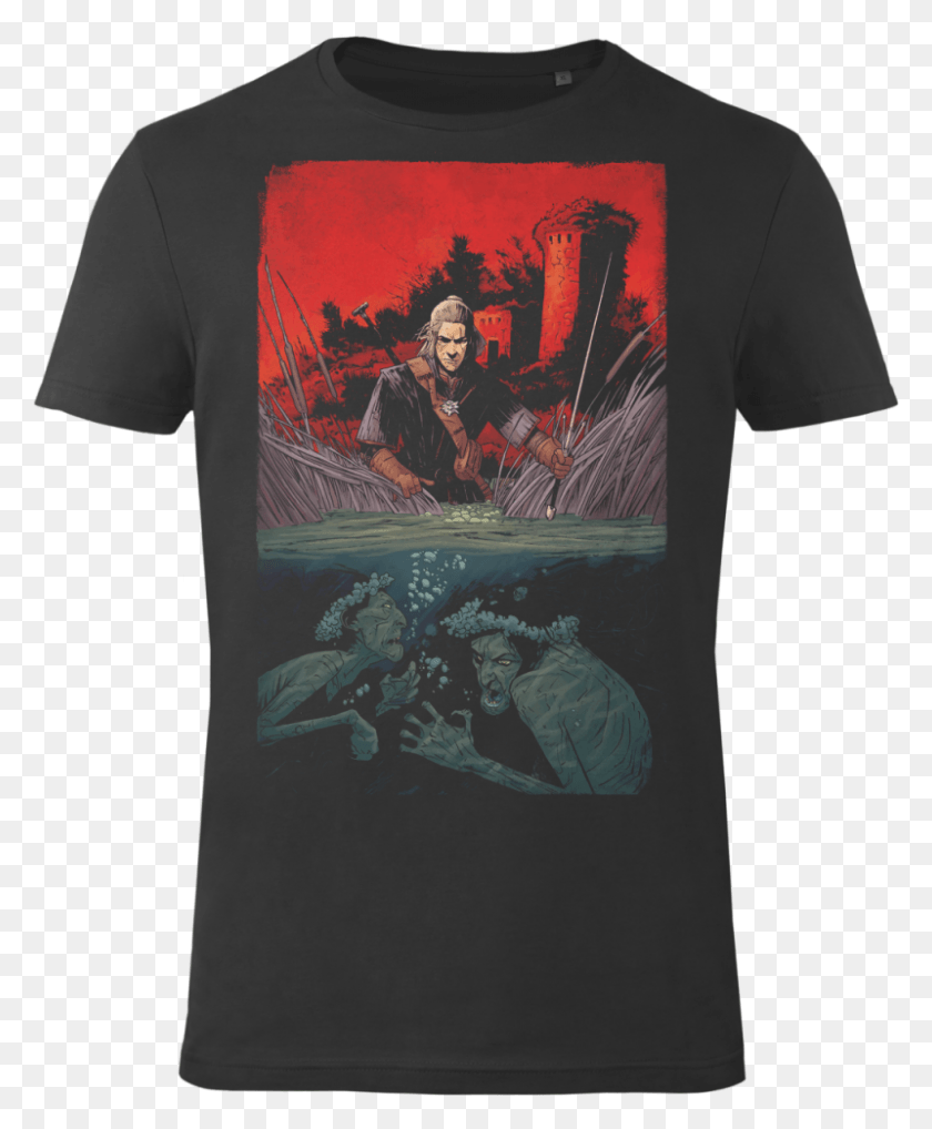 800x983 Descargar Png / Camiseta The Witcher Con Licencia Oficial Con La Camiseta De Geralt Witcher Passiflora, Ropa, Persona Hd Png