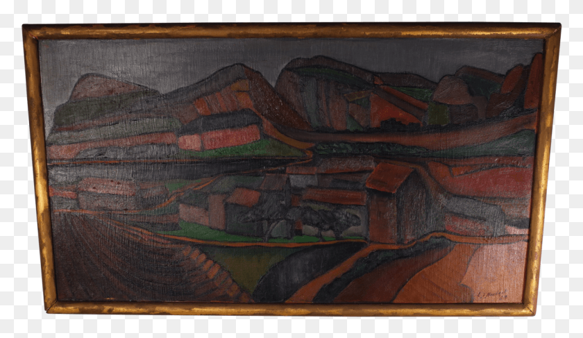 1105x605 Oil On Canvas Landscape Entitled Mountain Village Picture Frame, Home Decor HD PNG Download