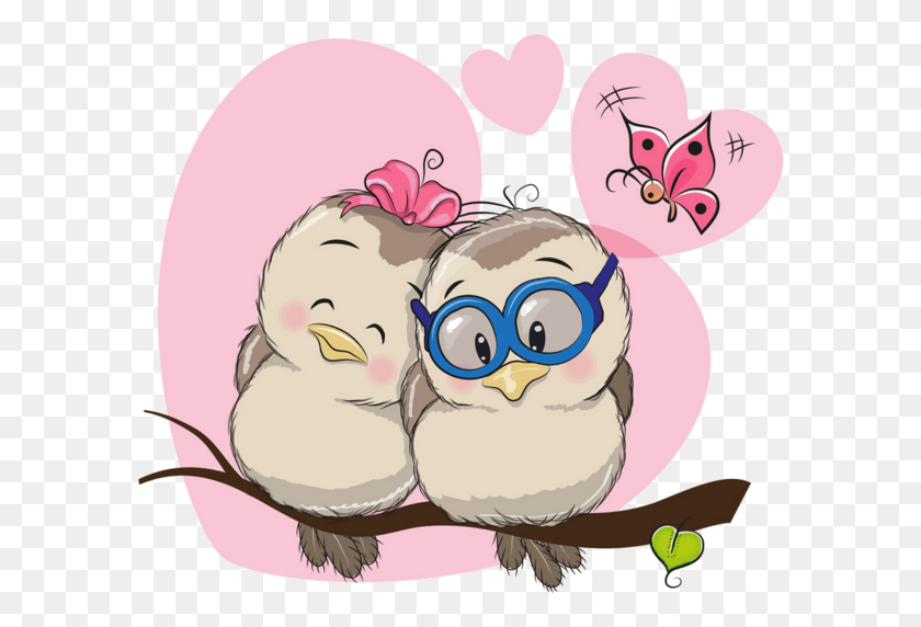 591x512 Oiseauxbirds Owl Vector Vector Art Cartoon Birds Cute Cartoon Characters In Love, Bird, Animal, Fowl HD PNG Download