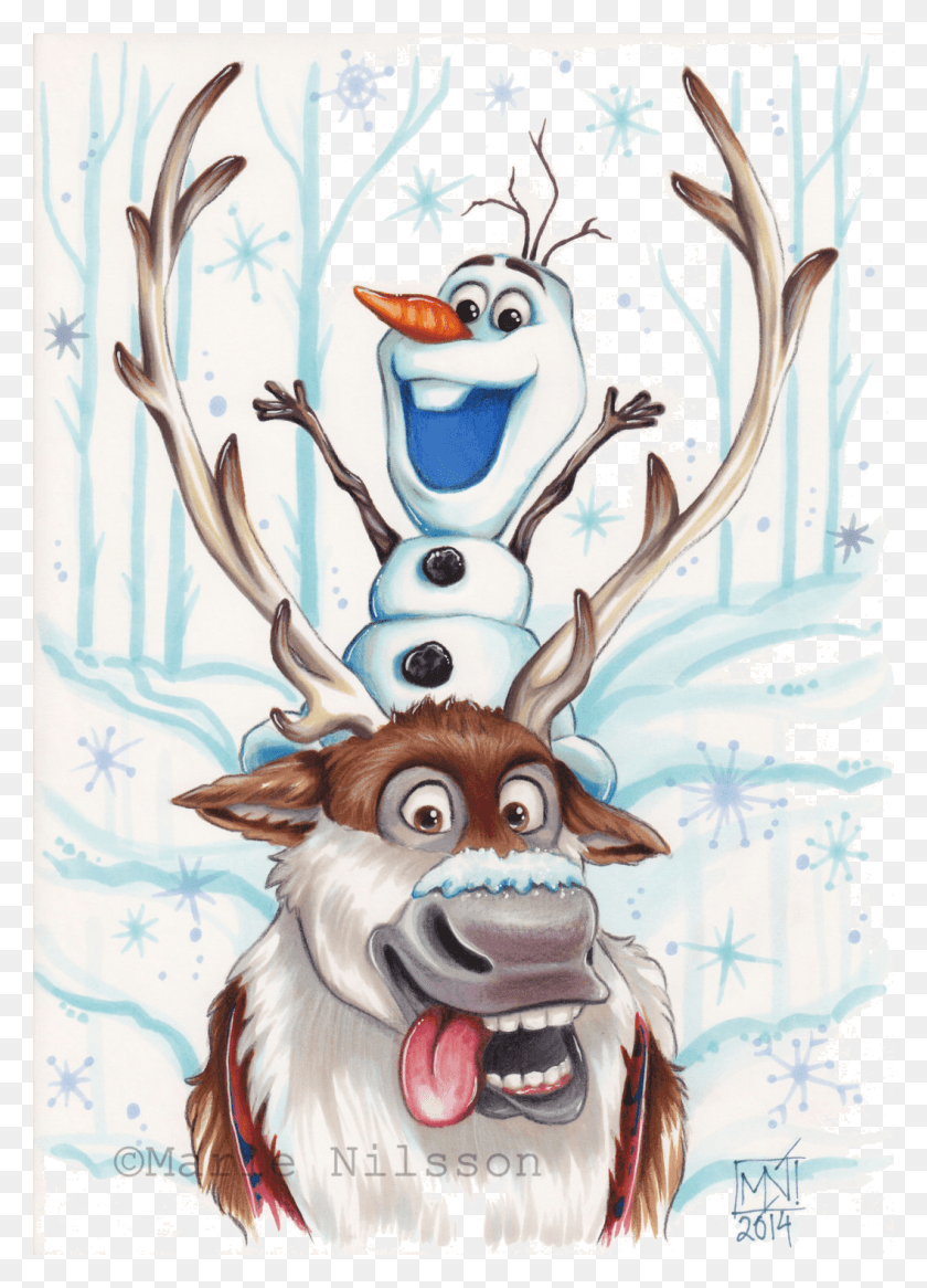 1057x1500 Olaf And Sven Clipart Free Cliparts Images On Transparent Olaf And Sven Drawing, Deer, Wildlife, Mammal HD PNG Download