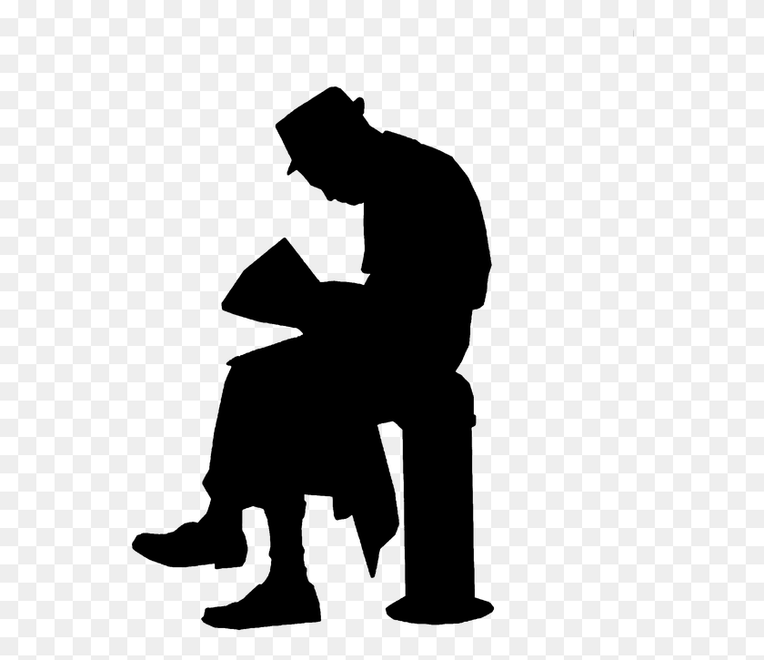 557x665 Old Man Newspaper Waiting Reading Set Architecture People Sitting Silhouette, Gray, World Of Warcraft HD PNG Download