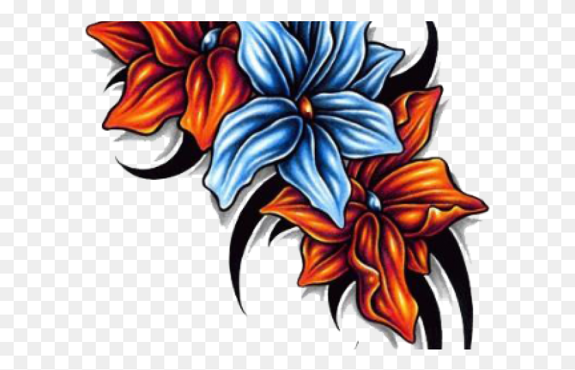 595x481 Old School Flower Full Sleeve Tattoo, Graphics, Floral Design Descargar Hd Png