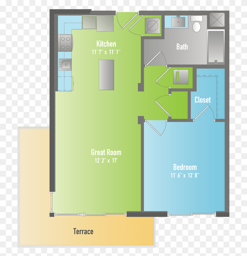 720x809 Квартира С Одной Спальней И Одной Ванной Комнатой Майами Апартаменты С Одной Спальней, План Этажа, Схема, План Hd Png Скачать