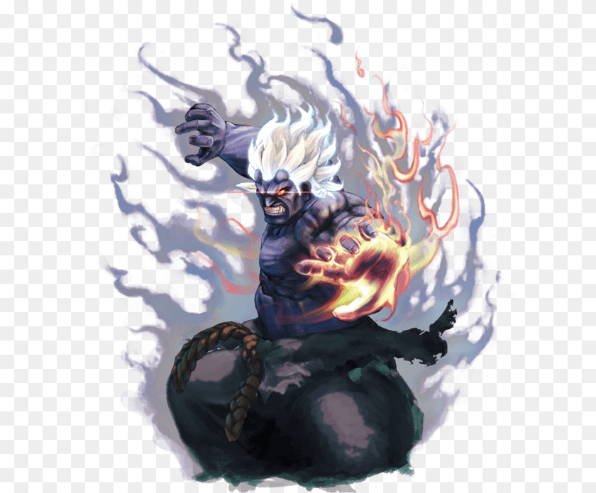 620x695 Oni Akuma Ssf4 Ae Character Select Art Super Street Fighter 4 Arcade, Person, Graphics, Fire, Flame Sticker PNG