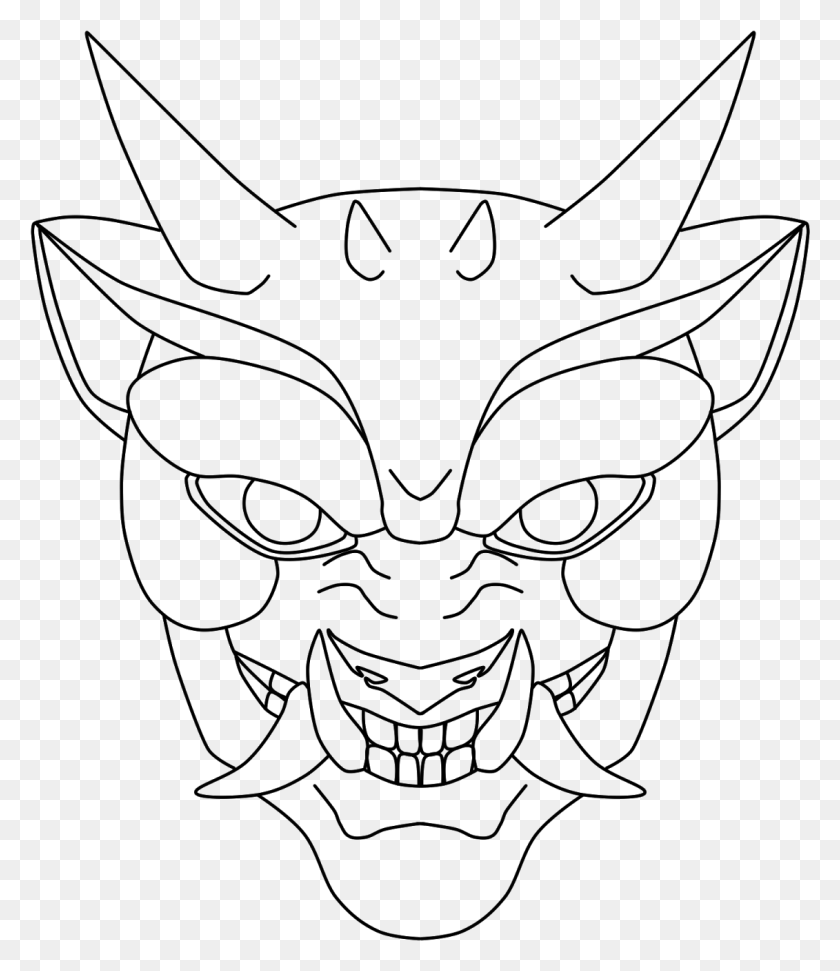 1131x1322 Oni Mask Drawing Oni Mask Template, Gray, World Of Warcraft HD PNG Download