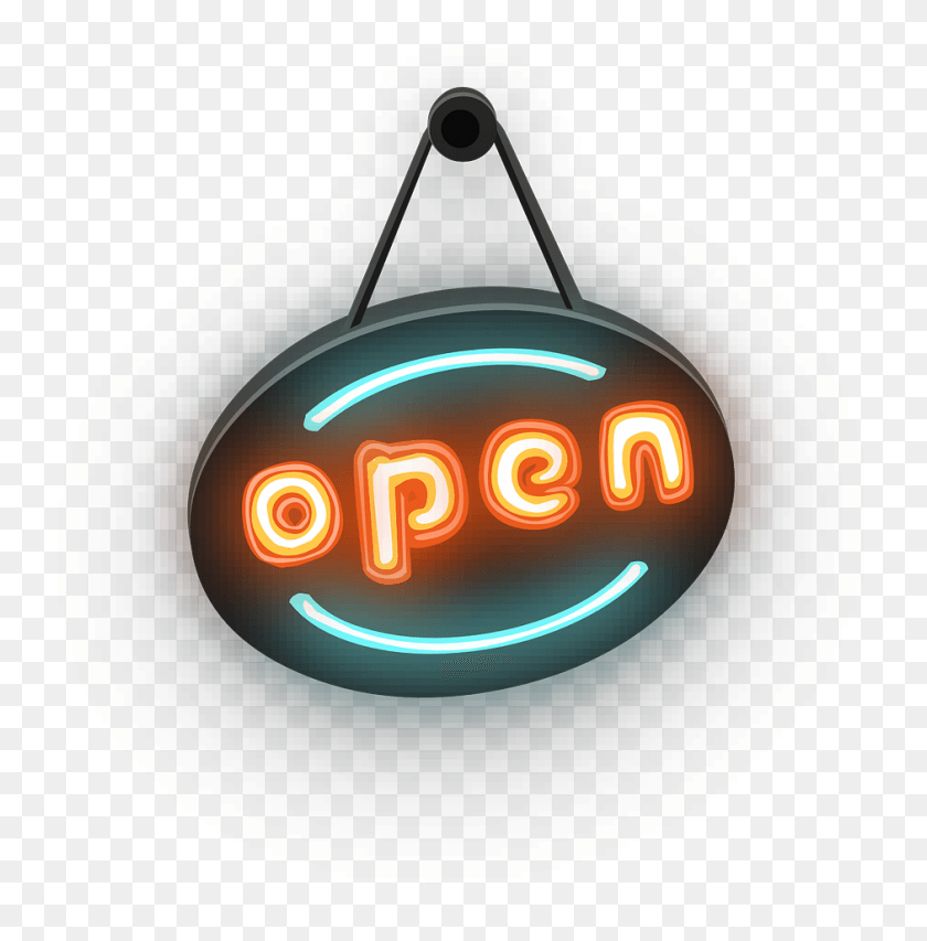 941x957 Open Sign Signage Neon Business Image Light Up Signs Transparent Background, Bomb, Weapon, Weaponry HD PNG Download