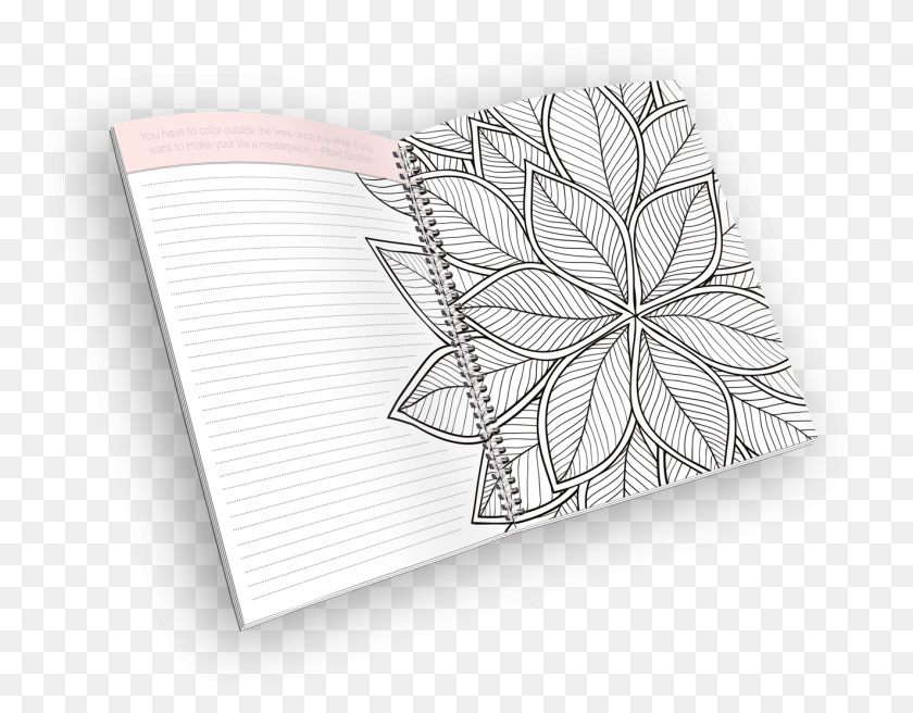 1323x1012 Open Spiral Bound Coloring Journal With A Leaf Outline Sketch, Doodle HD PNG Download