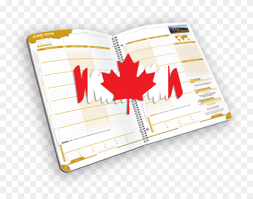 1977x1522 Open Spiral Bound Planner With Days Of The Week And Canada Flag, Leaf, Plant, Text HD PNG Download