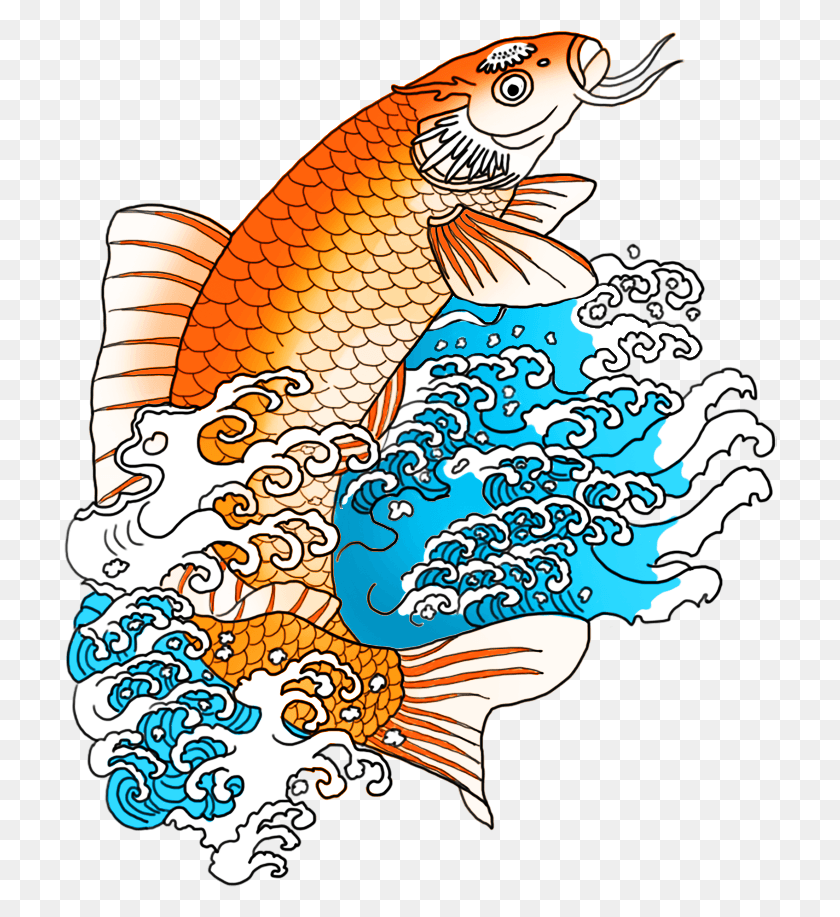 714x857 Orange Koi Fish In Waves Drawing, Graphics, Bird HD PNG Download