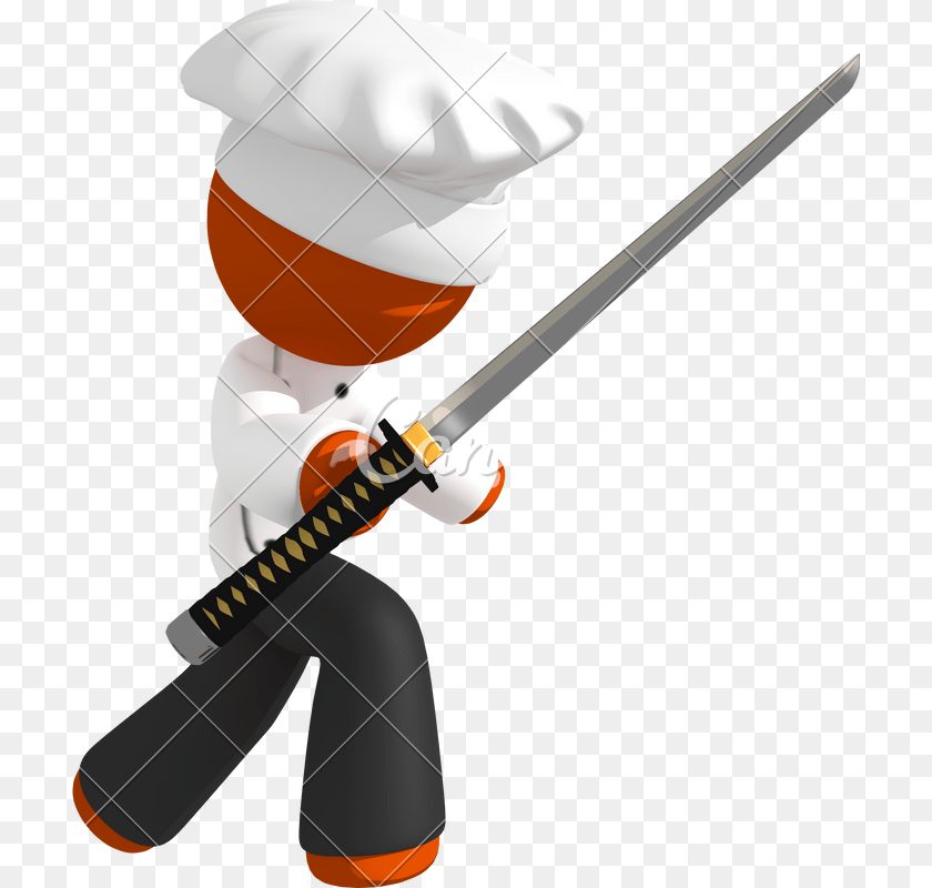 710x800 Orange Man Chef With Ninja Sword On Defense, People, Person, Photography, Blade Sticker PNG