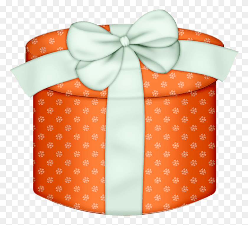 794x717 Оранжевая Круглая Подарочная Коробка С Белым Бантом, Caja Sorpresa Animada, Подарок Png Скачать