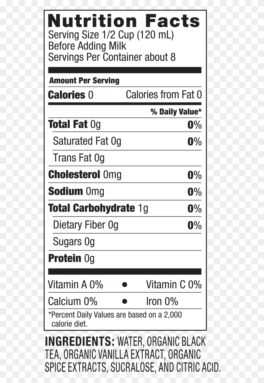 563x1157 Oregon Chai Concentrate Sugar Free Oc12632 Nutrition Facts, Label, Text, Word HD PNG Download