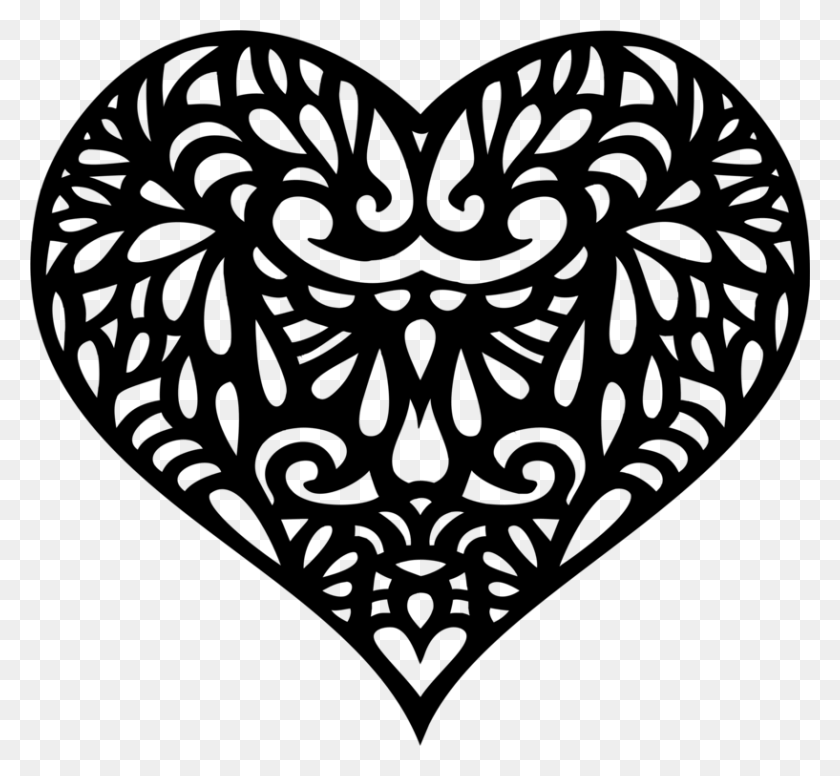 817x750 Ornament Decorative Arts Heart Drawing Decorative Heart Silhouette, Gray, World Of Warcraft HD PNG Download