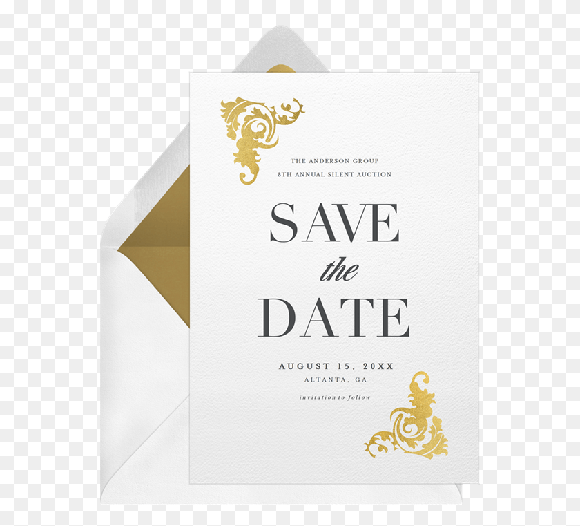 550x701 Ornate Gold Corners By Stacey Meacham Design Llc Greenvelope Save The Date White Blue And Gold, Paper, Text, Flyer HD PNG Download