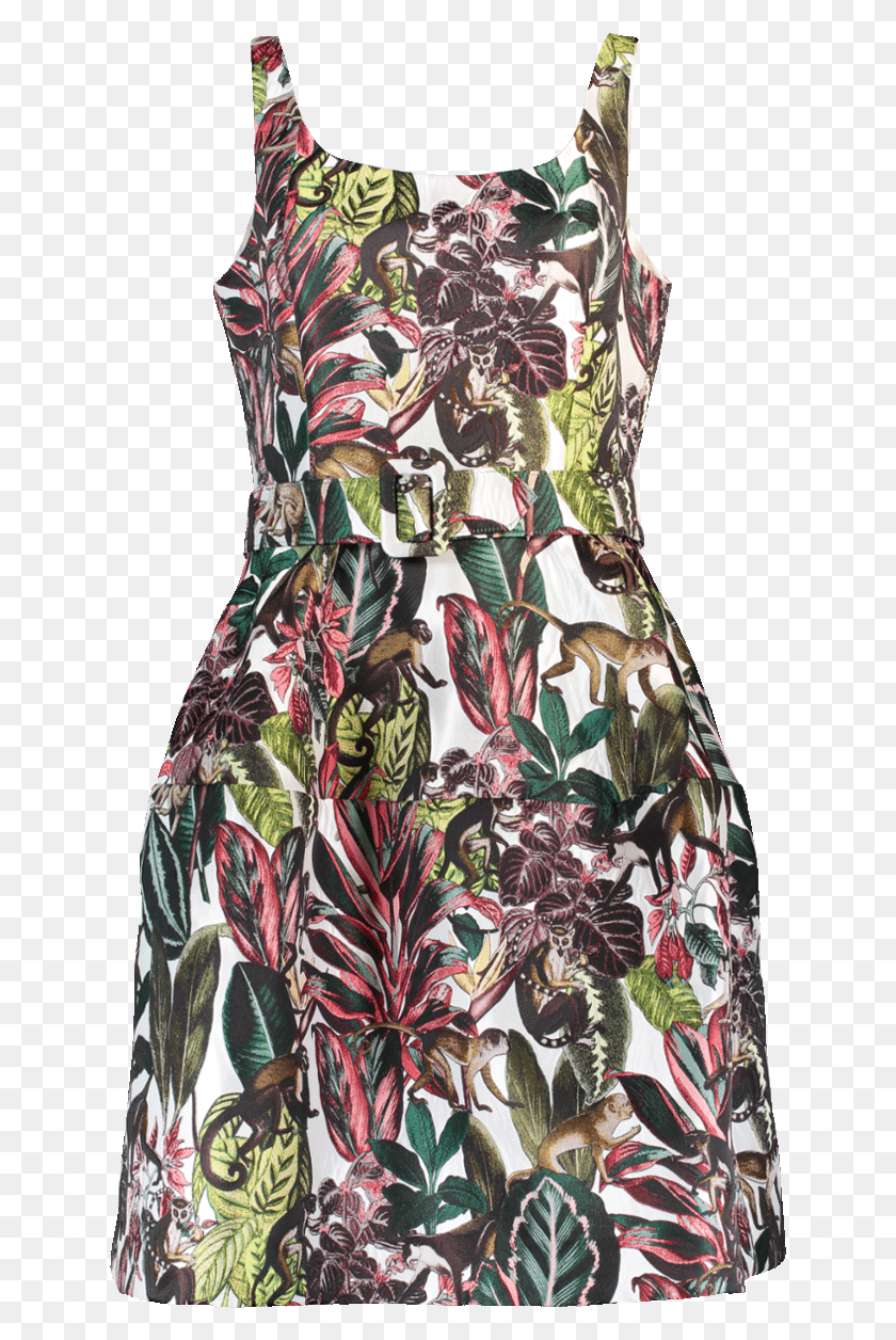 635x1196 Oscar De La Renta Escote Redondo Sin Mangas Jungle Amp Day Dress, Clothing, Apparel, Diseño Floral Hd Png