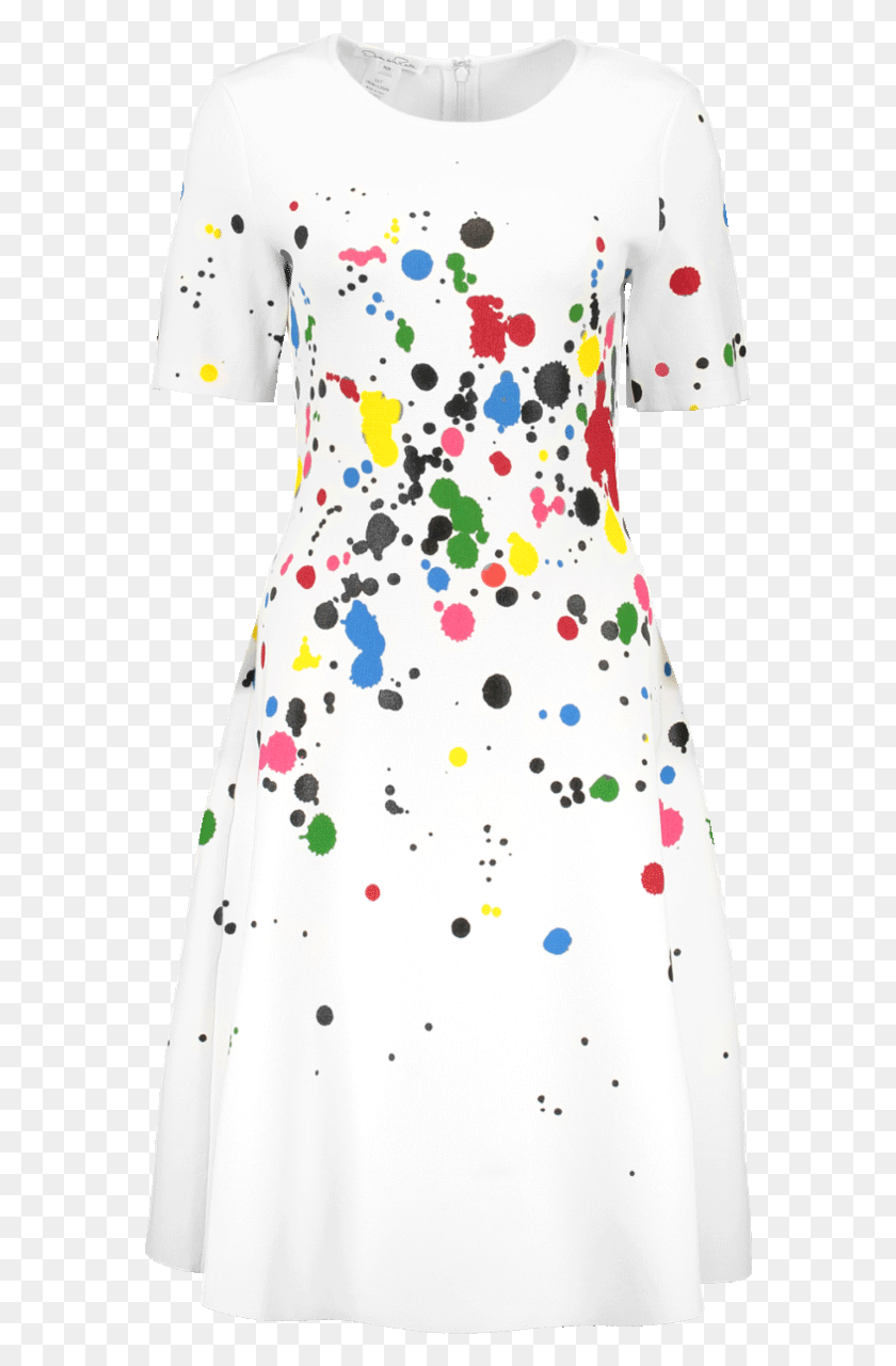 570x1220 Oscar De La Renta Short Sleeve Splatter Paint Dress Pattern, Clothing, Apparel, Apron HD PNG Download