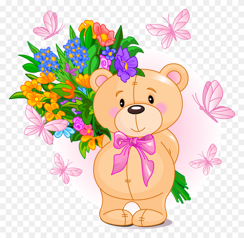 1524x1483 Ositos Teddy Bear Clip Art With Flowers, Graphics, Floral Design HD PNG Download