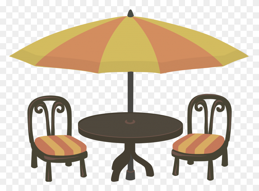 2401x1725 Outdoor Table And Chairs Clip Art Garden Furniture Clipart, Chair, Patio Umbrella, Garden Umbrella HD PNG Download