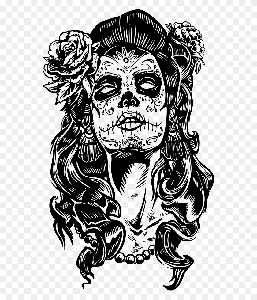 561x919 Outlaw Tattoo Design Drawing Day Of The Dead La Catrina, Gray, World Of Warcraft HD PNG Download