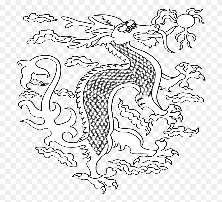 714x707 Outline Folk Style Chinese Dragon And Shining Sun Tattoo Illustration, Dragon, Poster, Advertisement HD PNG Download